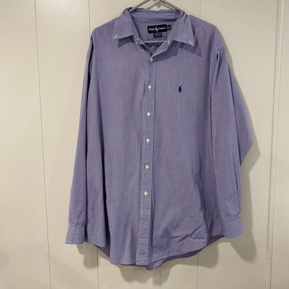 Ralph Lauren Yarmouth Dress Shirt 16.5/35 – Purple Gingham 100% Cotton Button-Do